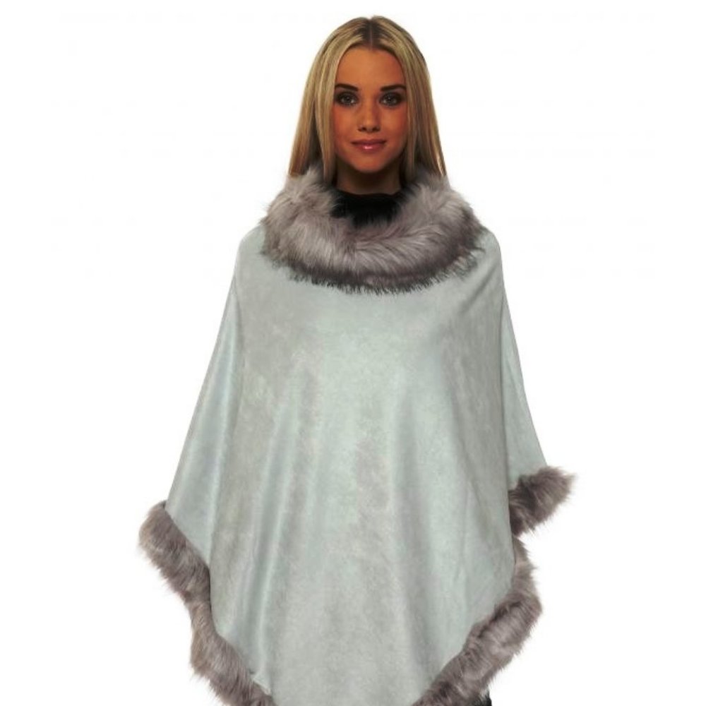 Luxury Faux Suede and Faux Fur Poncho